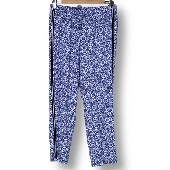 TALBOTS Petites Blue Geometric Print Flowing Straight Leg Trouser Tuxedo Stripe - Picture 3 of 10